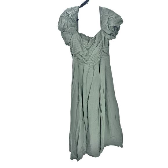 ASTR Label Pleated Bodice Bubble Sleeve Midi Dress Smocked Sage XL NWT - Picture 3 of 10